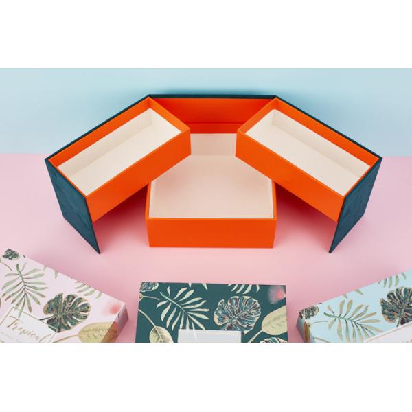 Square 2 Layer Cardboard Gift Packaging Boxes First Layer Could Be Opened Pink Gray