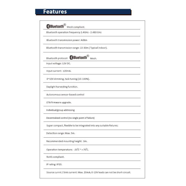 5m Mounting 12VDC PIR Bluetooth Motion Sensor 20mA For Ceiling Light