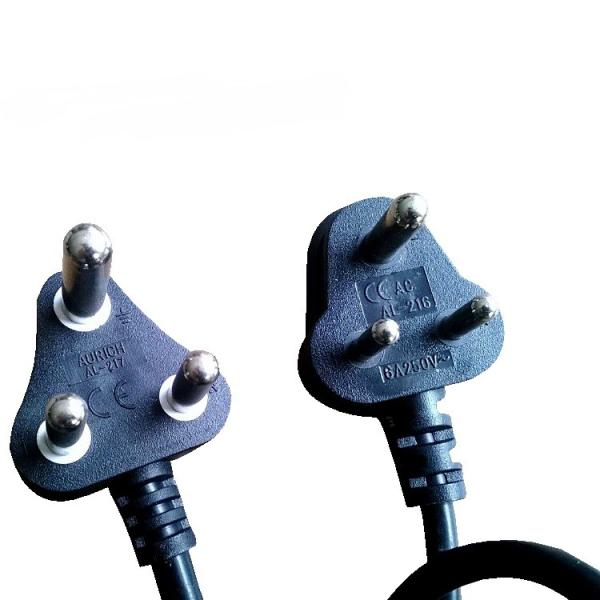 Cheap AC power cords with 6amp Indian plug, 16amp Indian plug, South Africa power cord for sale