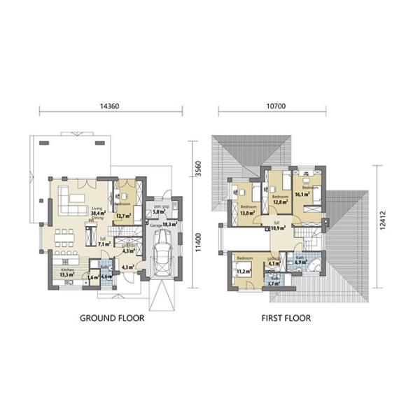 Economic Prefab Villa Prefabricated Light Steel Frame 2 Storey