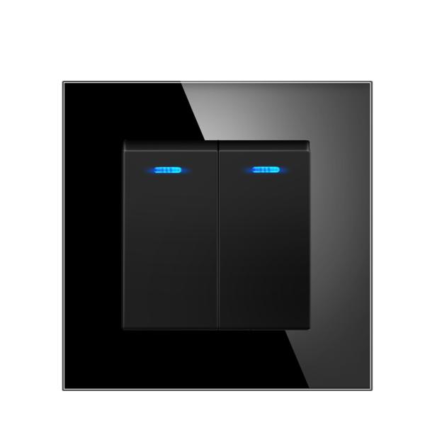 86 Types R Series Modern Black Wall Light Switch Push Control Tempered Glass Panel Compatible With UK/EU/FR