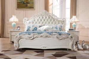 China Luxury Royal Bedroom Furniture Set Wooden faux leather Bed 9001 on sale