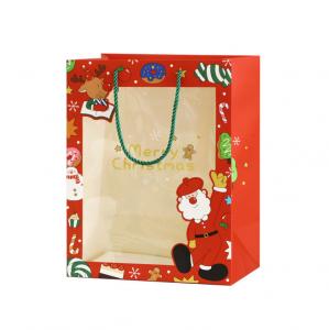 China Custom Printed Paper Carrier Bags With Clear Window For Christmas Gift on sale