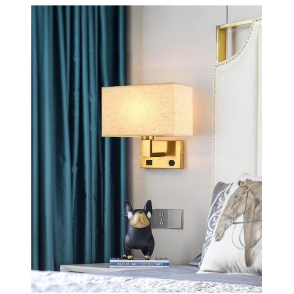 USB hotel bedside lamp bedroom bedhead wall lamp indoor fabric shade modern reading light wall lamp interior