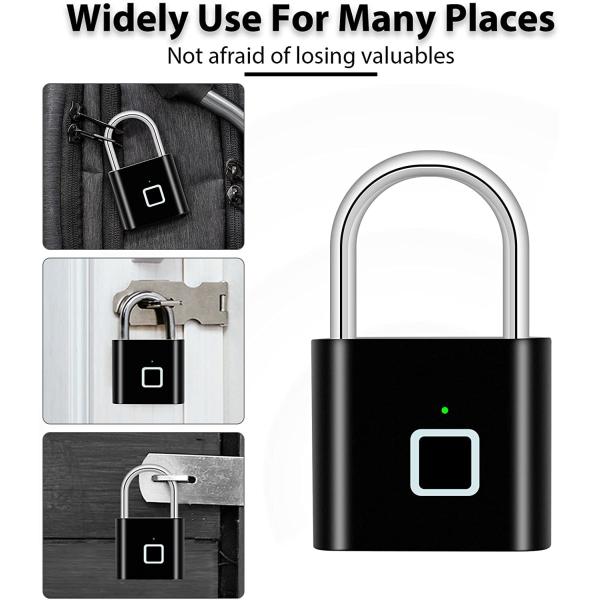Black Silver Color Smart Fingerprint Padlock Waterproof Keyless Thumbprint For Locker Gym