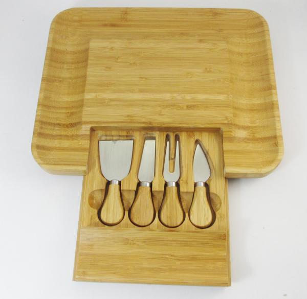 Cheap 4PCS Bamboo Cheese Knife Set In Wooden Bamboo Slide-Out Drawer  Cutting Board for sale
