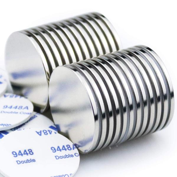 Cheap Round Disc Magnet Made with Permanent NiCuNi Coating on 3M Self Adhesive Magnetic Sheet for sale