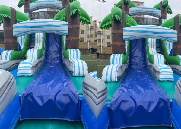Silk Screen Printing Tropical Palm Inflatable Water Slide With Pool