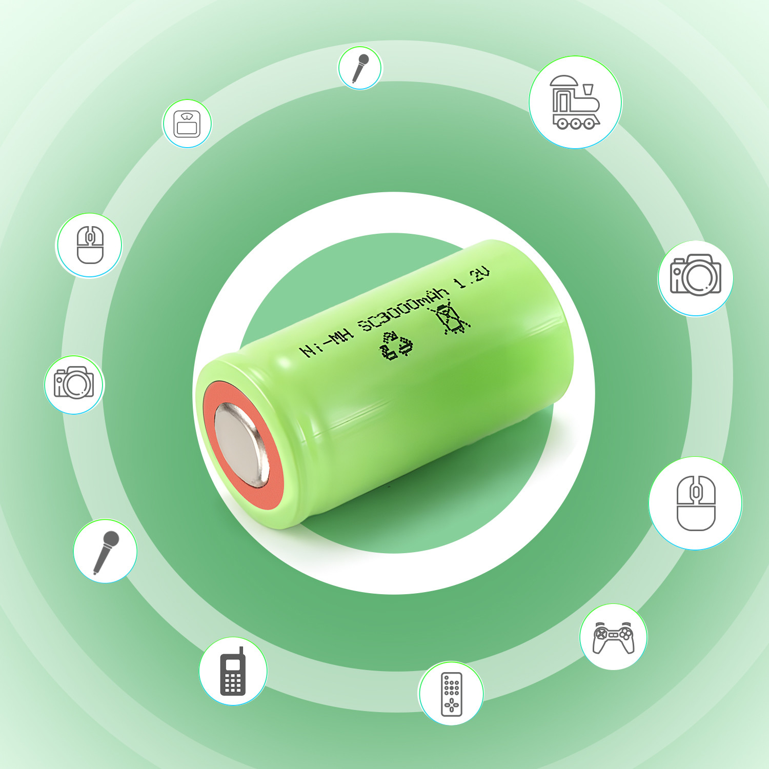 Sc NiMH Batteries Sub C 4/5 1000mah 3000mah 1.2v Rechargeable Ni-MHBattery For Fire Emergency