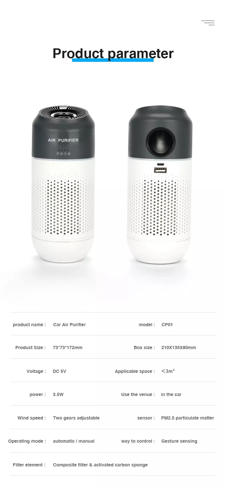 Home ABS Plastic Car Air Purifier With Fan Noise And Active Oxygen Release