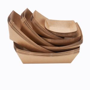Best Microwavable Handy Kraft Paper Food Boats , Greaseproof Brown Kraft Food Trays wholesale