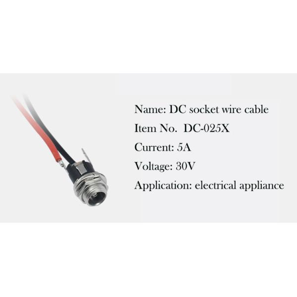 Panel Mount Threaded DC Socket Female Jack 5.5x2.1mm to 2 Wires Open Pigtail End Cable