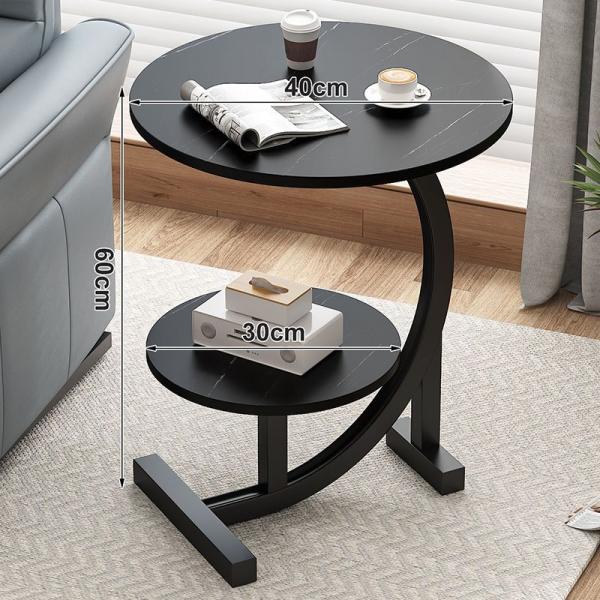 Living Room Sofa Side Modern Minimalist Bedroom Bedside Table with Slate Countertop in Mini Round Design