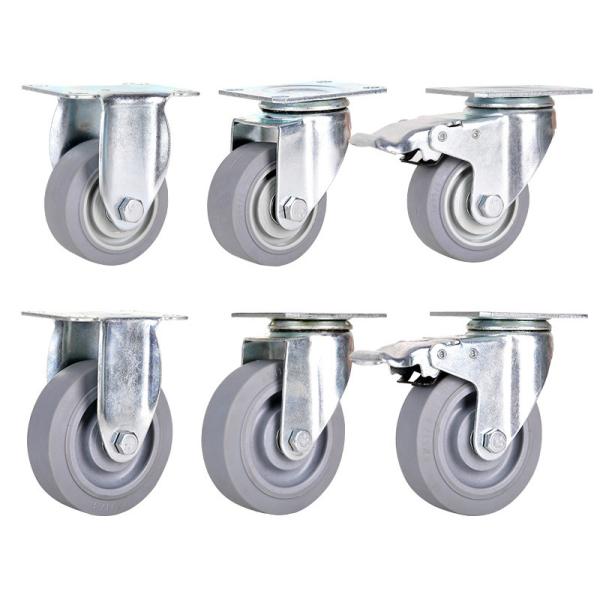3 4 5 Inch Industry Trolley Furniture TPR Soft Grey Rubber Plate Swivel Caster Wheels