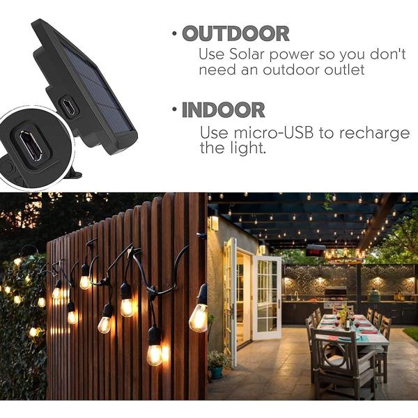 Shatterproof Yard Fence 48ft LED Solar Bulb String Lights