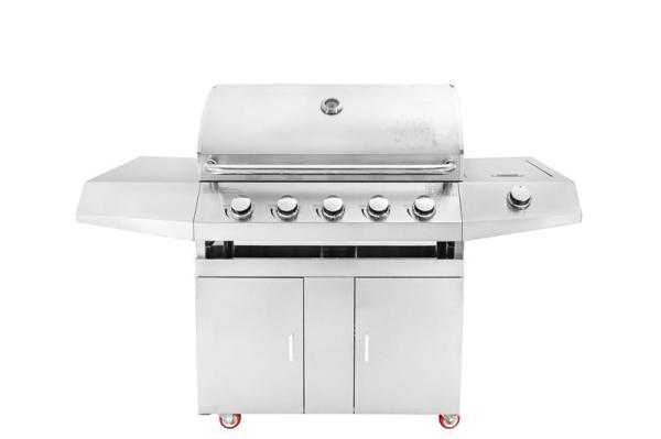 Cheap Silver 430 Stainless Steel Slow 5 Burners Zinc Alloy Knobs Stainless Steel Grill Gas BBQ Grill for sale