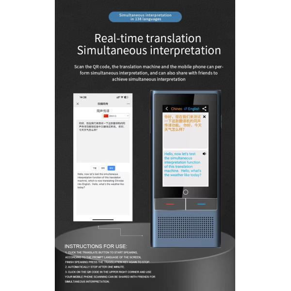4G SIM Card Instant Voice Translator 3.1inch IPS Screen All Languages
