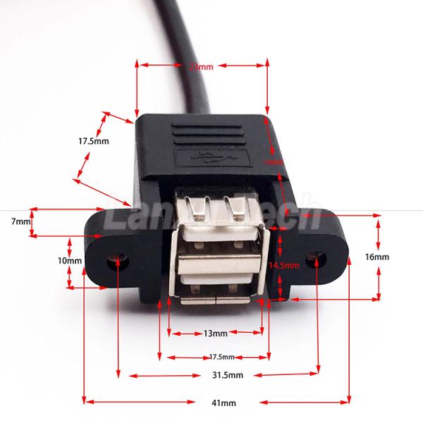 Dual USB Type A 2 Ports Panel Mount USB to Dupont 9 Pin Header Connector Wire Cable