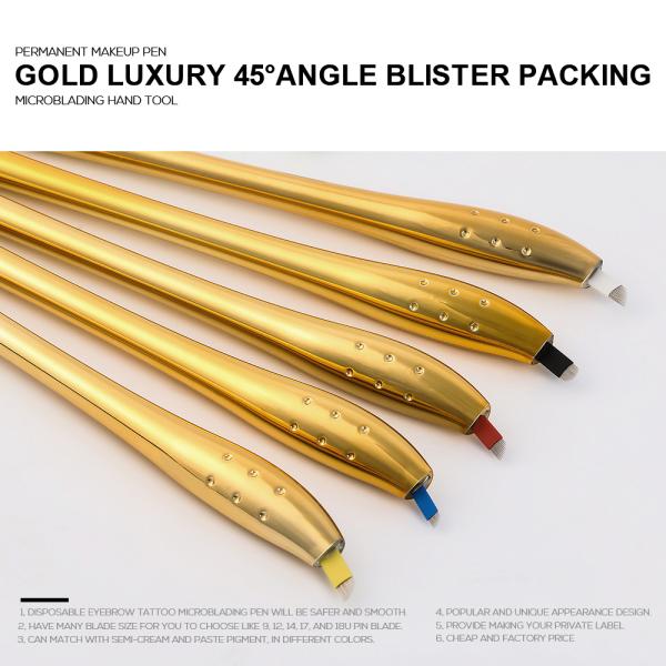 Golden Luxury Disposable Manual Pen For Microstroking Eyebrows Blister Packing