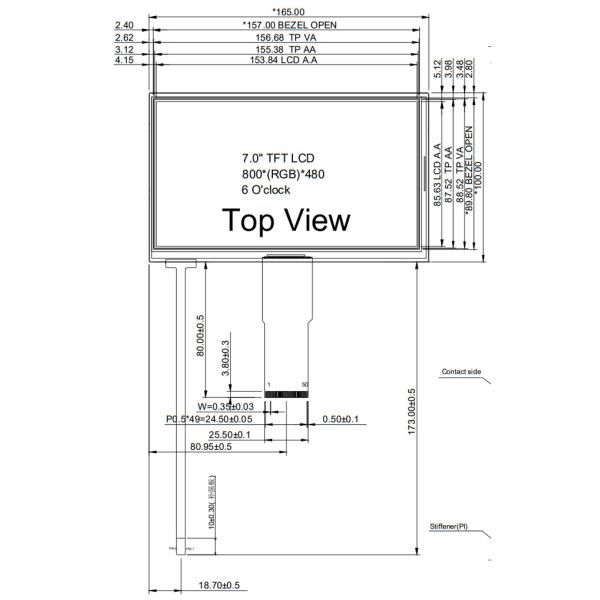 7" 800x480 TN TFT Display Screen , 50 Pins RGB Industrial Touch Screen Panel