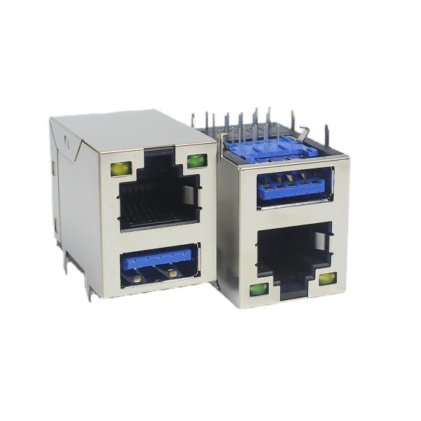 PBT Black 3.0 USB PCB Connector Type A Female With RJ45 Stacked