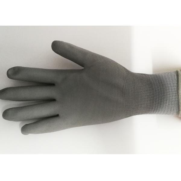 Grey Polyester PU Palm Coated Gloves , Polyurethane Work Gloves Anti Static