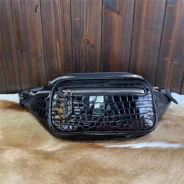 Cheap Casual Style Authentic Alligator Skin Men's Small Waist Packs Exotic Genuine Crocodile Leather Male Travel Chest Bag for sale