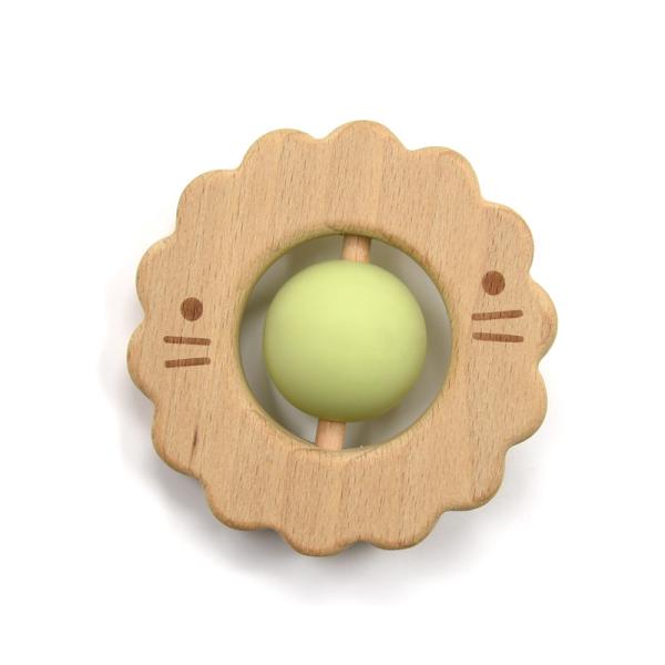 Cheap Lion Shaped Rattle Rotate Wheel ASTM Wooden Silicone Teether for sale