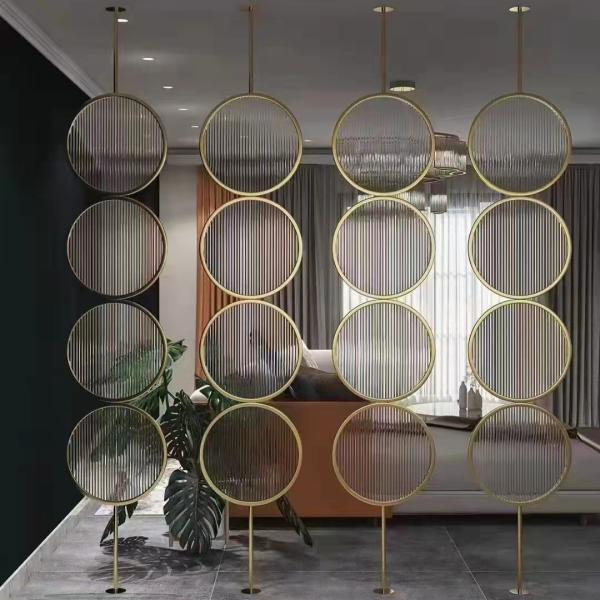 Metal frame inlaid art glass indoor decorative room divider screen