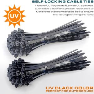 China UV Resistant Black Polyamide 6.6 Cable Tie Plastic Zip Tie 200mm x 4.8 (22kgs, 50lbs) for high UV Environments on sale