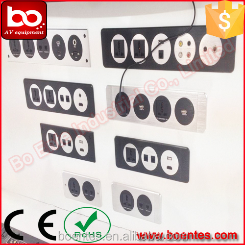 High Quality Wall Mount Aluminum brushed Hotel Media Socket Plate for Office Equipment