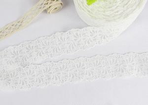 Best Floral Bridal Embroidered Lace Trim For Wedding Dress , White Cotton Net Lace Trim wholesale