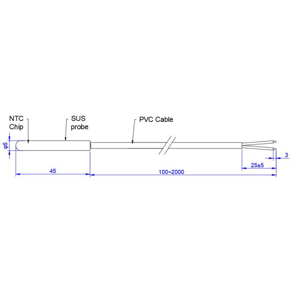 Stainless Steel NTC Probe Temperature Sensor ISO9001