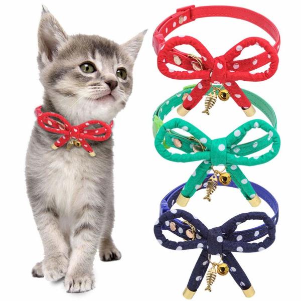 Cheap Christmas Adjustable Bow Tie Cat Collar Breakaway Bow Knot Design With Charming Fish Bone for sale