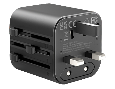 Smart Multi-Country Travel Charger Rated Voltage 100-250V CE ROHS FCC Approved Works In USA UK EU Australia 4 Plug Types