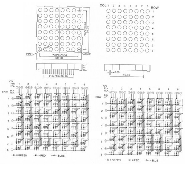 64x64x7.5mm 8x8 Dot Matrix Display , Red Light LED Matrix Screen