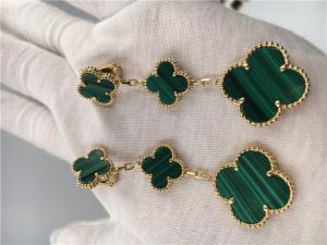 Van Cleef  Arpels 18K Gold Jewelry Women's Flower Shape Green Earrings