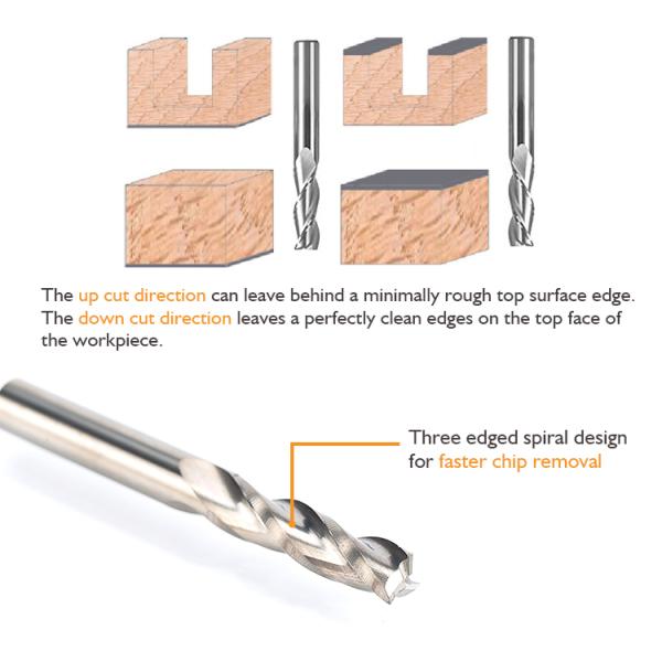 Spiral Router Bits 3 Flute Carbide End Mill With Fast Chip Removal