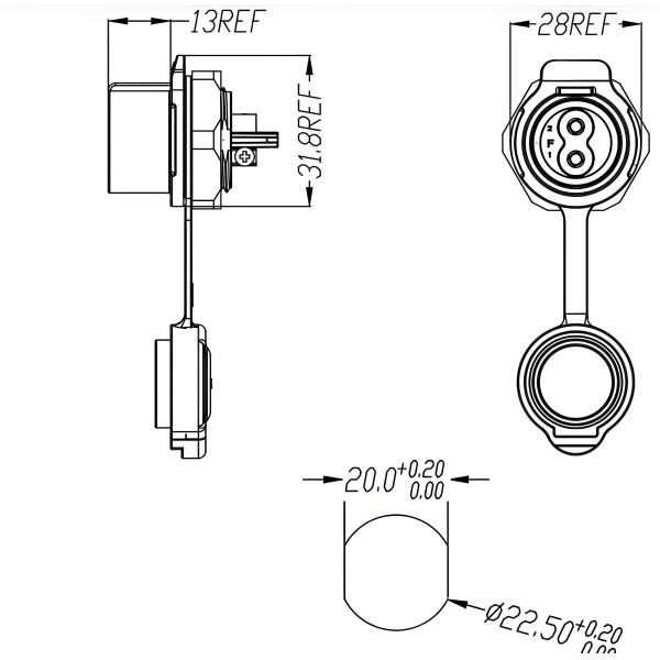LP20 4-Core Locking Wire 20A Power IP67 Waterproof Connector Panel Mount (Metal + Plastic Housing)