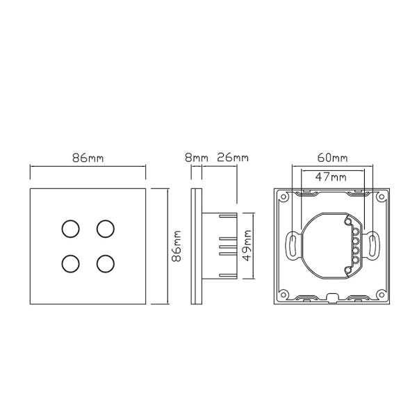 Tuya Eu standard 4gang APP Control Glass Touch Operated Smart Wifi Light Dimmer Switch