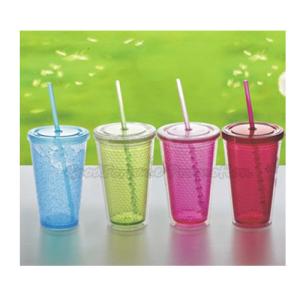 Best customed printed logo two layer plastic tumbler mug water drink cup with straw wholesale