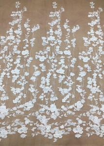 Best Ivroy Color French 3D Floral Lace Fabric , High End Wedding Lace Fabric By The Yard wholesale