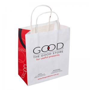 China Custom Printed White Kraft Paper Shopping Bags With Twisted Paper Handle on sale