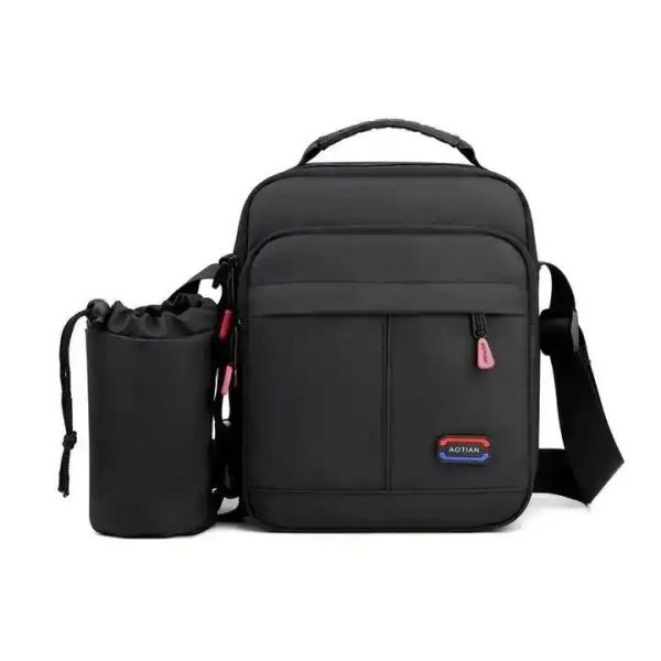 Cheap Custom Unisex Man Bag Messenger Men's Crossbody Shoulder Bag Black With Water Bottle Holder for sale