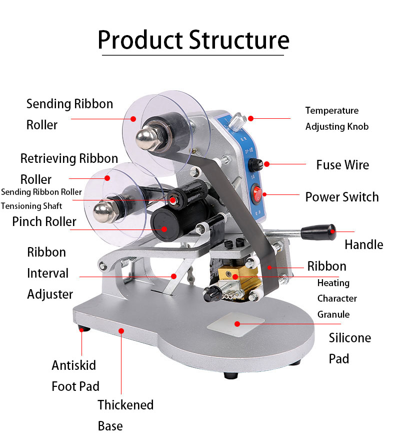 Manual hot stamp ribbon number expiry date coder printer batch coding machines from DY8