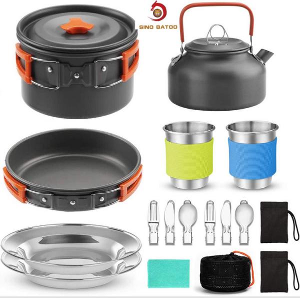 Cheap Non Stick Outdoor Cookware Set With Pot Pan Kettle Stainless Steel Cups for sale