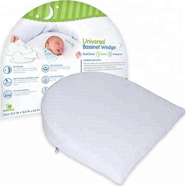 Waterproof Memory Foam Wedge Pillow Cotton Cover For Baby Bassinet White Color
