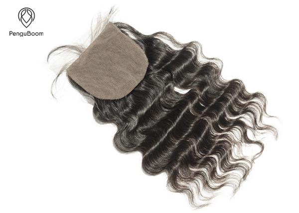 Cheap 8A 4*4 Lace Loose Deep Wave Lace Closures , Peruvian Curly Hair Closure for sale