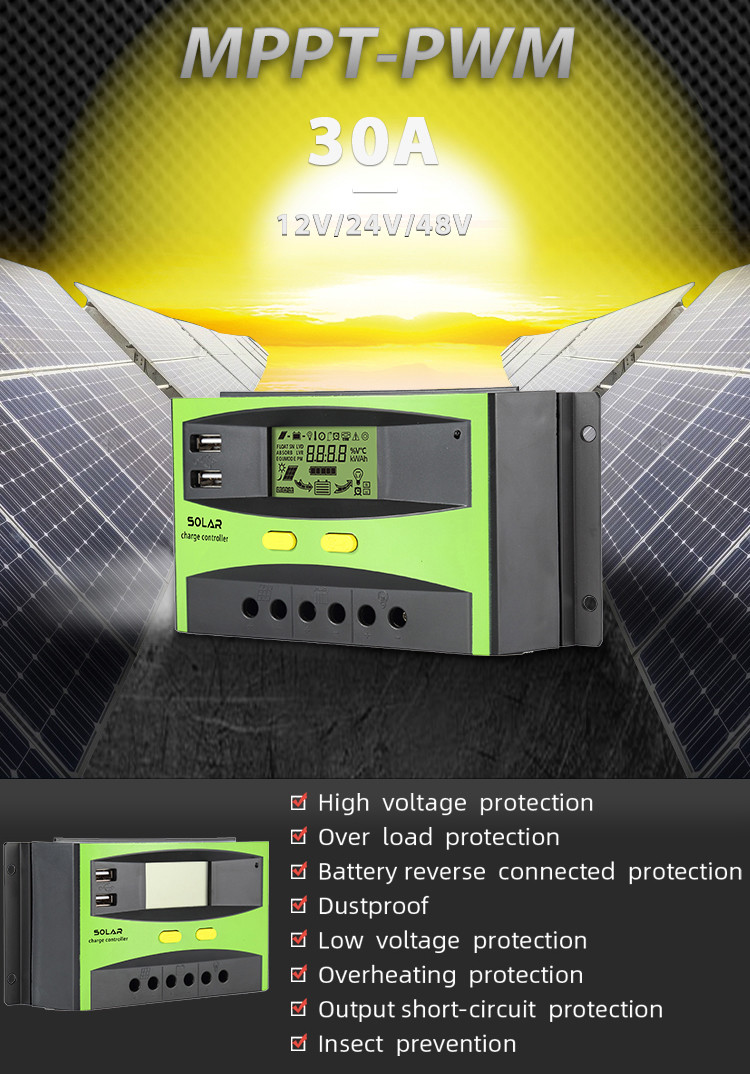 50A Intelligent PWM Solar Charge Controller With LCD Screen