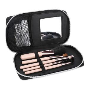 Best Small Luxury Custom Cosmetic Bag Black Leather Makeup Pouch Women 7X1X3.9 Inch wholesale